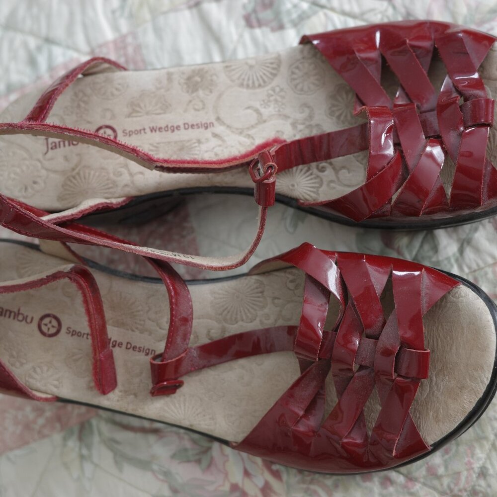 Jambu burgundy wedge sandals, 10M, Leather Upper